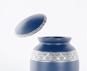 Blue Metal Customized Cremation Urn Adult Ashes Jar American Style <b>Memorial</b> <b>Keepsake</b> Vessel Handmade Durable - Product Image 3