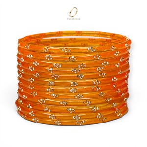 Handcrafted Premium Orange Trendy Kashmiri Glass <b>Bangles</b> Raindrop Set Crystal for Women Wedding Festive Wear Wholesale Price - Product Image 4