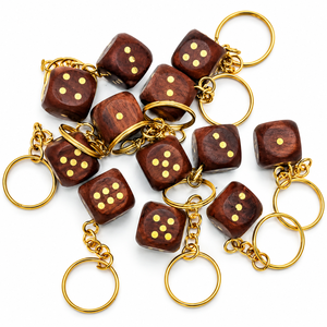 Porte-clés en bois fait main avec anneau métallique doré, porte-clés personnalisé en forme de dés porte-bonheur, nouveauté, cadeau de poche, accessoire - Product Image 5
