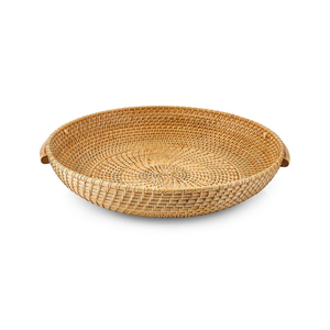 Sustainable Natural Rattan <b>Tray</b> Handmade Woven <b>Round</b> <b>Serving</b> <b>Tray</b> Low Profile Rustic Table Decor Kitchen Home Wholesale Bulk B2B - Product Image 1