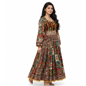 Ethnic Cultural Afghan Kuchi Mirror <b>Decorated</b> Chiffon Dress Washable Floor-Length Traditional Women's Afghan Kuchi Dresses - Product Image 5