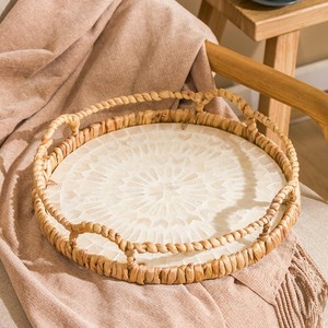 Natural mother of pearl & water hyacinth <b>tray</b> decorative <b>trays</b> for storage & jewelry organizer - Product Image 1