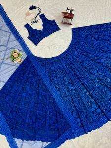 Lehenga Choli de Encaje Azul, Blusa Bordada, Dupatta, Vestido de Novia Tradicional Indio para Mujer - Product Image 6