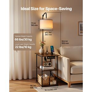 Tavolino stretto a 3 livelli con ripiani aperti, lampada da terra con 3 temperature di colore, illuminazione con attacco E10, comodino da notte per hotel - Product Image 4