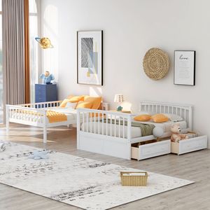 Lit superposé convertible blanc double sur double avec tiroirs Lits pour enfants Ancien SKU SM000241AAK 1 - Product Image 3