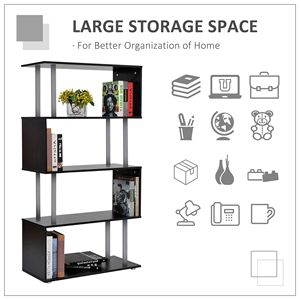 Libreria a 5 Ripiani a Forma di S in Legno, Scaffale Decorativo Moderno per Casa e Ufficio, Colore Nero - Product Image 5
