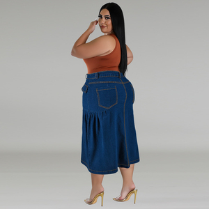 Falda Larga de Mezclilla para Mujer, de Moda, de Cintura Alta, de Algodón, con Volantes Elegantes y Ajuste Ceñido, en Oferta - Product Image 1