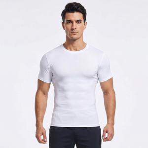 T-shirt de yoga à manches courtes pour homme, col rond, compression, entraînement, fitness, coupe ajustée, vêtement de sport pour homme - Product Image 4