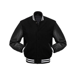 Chaqueta Varsity Negra para Hombre, Modelo 2026, Más Vendida, Cuerpo de Lana, Mangas de Cuero, Cuello Alto, Cierre de Botones, Abrigo de Invierno, ODM OEM - Product Image 6