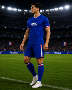 Ensemble uniforme de football pour homme SHH Industries, maillot imprimé bleu à col en V, short en mesh, taille élastique, respirant, 100% polyester - Product Image 2