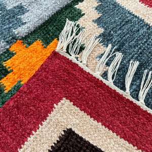 Polyvalent 2x3 Pieds Coton Dhurrie Tapis Ensemble Moderne Réversible Résistant Aux Taches pour Usage Commercial - Product Image 5