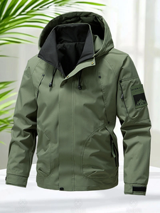 Veste imperméable pour hommes, veste Softshell à capuche avec fermeture éclair, coupe-vent, manteaux de randonnée et de camping, manteaux légers pour le printemps et l'automne - Product Image 6