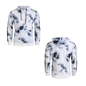 <b>Men</b> <b>Tie</b>-Dye Hooded Sweatshirt Regular Fit Casual Knitted Pullover With Pocket White And <b>Black</b> Pattern - Product Image 5