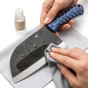 Cuchillo de Carnicero Artesanal al por Mayor con Mango de Madera Azul y Acero al Carbono para Cocina y Camping - Fabricante y Proveedor - Product Image 4