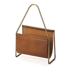 Metal Magazine Rack Leather Magazine Holder Freestanding <b>Desktop</b> Display <b>Stand</b> for Living Room Office - Product Image 2