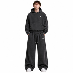 Unisex Oversized Dark <b>Grey</b> Full Zip Hoodies Wide Leg Sweatpants Heavyweight Cotton Fleece Pullover Drop Shoulder <b>Sweatshirt</b> Sets - Product Image 1