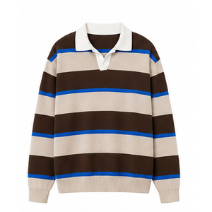 Suéter de Punto a Rayas para Hombre, Manga Larga, Diseño de Cuello, Corte Regular, Material de Punto para Otoño e Invierno - Product Image 1