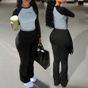 Women's Sets Yoga Set Workout Clothes Sports Gym <b>Legging</b> Fitness Long Sleeve <b>Crop</b> Top Yoga Suit 2 Pieces contrast Sportswear set - Product Image 1