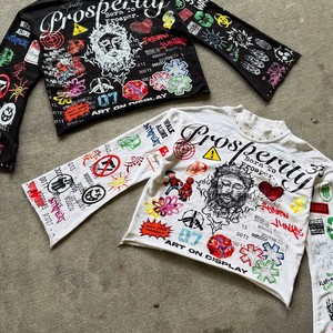 เสื้อสเวตเชิ้ตทรงบ็อกซี่แบบครอปพิมพ์ลายกราฟิกสไตล์วินเทจแนวสตรีทแวร์ แขนยาวทรงบาน - Product Image 5