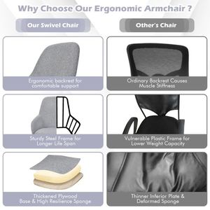 Sedia da Ufficio Girevole Regolabile in Lino con Braccioli Comodi e Ruote - Product Image 3