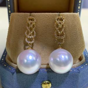 High-End 925 Sterling <b>Silver</b> Dangle <b>Earrings</b> Comparable to Australian 11-12mm White Natural <b>Pearls</b> - Product Image 3