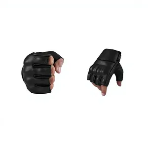 Guantes de Cuero Negro para Levantamiento de Pesas, Medios Dedos, con Correa Ajustable para Muñeca, para Gimnasio y Entrenamiento - Product Image 6