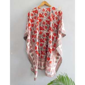 Caftán Túnica de Algodón 100% con Estampado Artesanal, Estilo Boho, para Playa, Corte Regular, Vestido Maxi de Verano, Ropa de Resort, Manga Murciélago - Product Image 6