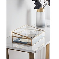 Boîte à bijoux moderne en métal doré antique et verre, de haute qualité, avec couvercle, organisateur de rangement, vitrine rectangulaire pour bagues et colliers