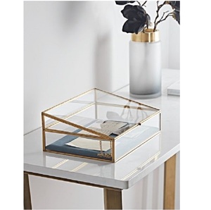Boîte à bijoux en verre et métal doré avec couvercle, organisateur de rangement, vitrine rectangulaire pour bagues et colliers - Product Image 4