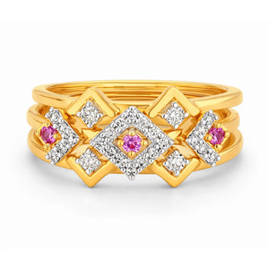 Multi Layer Pink Accent Lab <b>Diamond</b> Gold <b>Ring</b> Geometric Designer Jewellery - Product Image 2