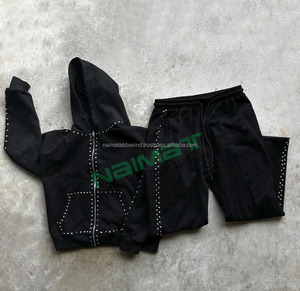 Trending Winter Heavyweight Fleece Lining Eco-Friendly Plus Size Baggy <b>Tracksuit</b> Rhinestone Streetwear Sports Men's Hoodie - Product Image 4