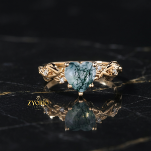 Anillo de Compromiso de Oro de 18K con Ágata Corazón y Diamantes de Lujo con Diseño Infinito - Product Image 3
