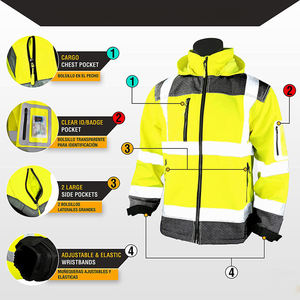 Veste de travail haute visibilité réfléchissante pour homme avec bande réfléchissante activée par la lumière, manteau de sécurité en polyester - Product Image 6