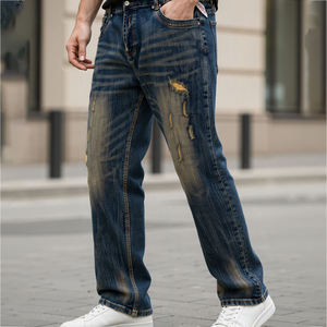 Jean ample décontracté pour homme, style gothique vintage, imprimé animal brodé, tendance printemps-automne, en denim élastique et élégant - Product Image 1