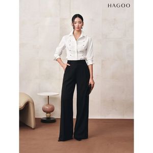 Q789 Luxury <b>Women</b> Subtle Striped Trimmed Wide Leg Suit Trousers Office <b>Slacks</b> Wholesale - Product Image 2