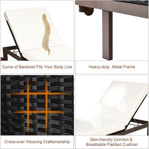 Chaise longue de patio d'extérieur en rotin avec 5 positions réglables et roulettes pour se prélasser au soleil - Product Image 2