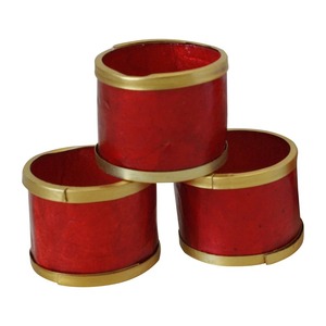 Modern Festive <b>Red</b> Enamel Napkin Holder <b>Set</b> for Christmas <b>Dinner</b> Parties Artisan Crafted Glossy <b>Red</b> Napkin Rings - Product Image 1