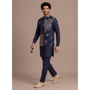 Ensemble de Kurta de mariage bleu marine brodé pour homme, pour tenue formelle - Product Image 2