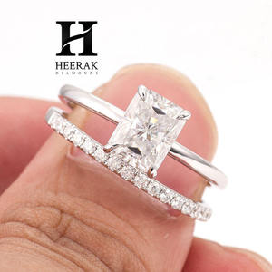 <b>Custom</b> 14K 18K Solid White Gold IGI Certified Radiant Cut Lab Grown Diamond Engagement <b>Ring</b> with Pave Wedding Band Set - Product Image 2