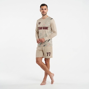 Camiseta de fútbol de manga larga con cuello en V, uniforme de entrenamiento, conjunto de camiseta y pantalones cortos, ropa deportiva que absorbe la humedad - Product Image 2