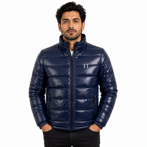 Chaquetas Acolchadas Brillantes para Hombre, Ropa de Invierno, Cuello Alto, Manga Larga, Estilo Urbano, Venta al por Mayor, Proveedor de Ropa Personalizada OEM - Product Image 1