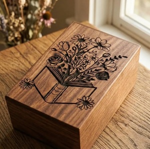 Handcrafted American Style Wooden Urn <b>Box</b>-Engraved Floral Memorial Keepsake Eco-Friendly & Durable Eternal Memory Urn - Product Image 5
