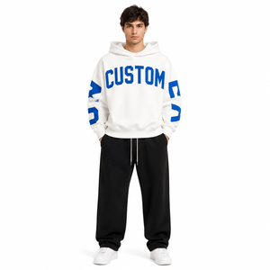 Custom Logo Oversized White Hoodie <b>Men</b> Heavyweight Fleece Streetwear Puff Print Drop Shoulder <b>Pullover</b> Hoodies OEM Private Label - Product Image 3