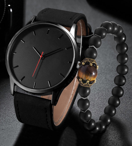 6201 2 pièces/ensemble Nouvelle montre pour homme, montre-bracelet à quartz de luxe décontractée pour homme, bracelet en cuir, ensemble de cadeaux originaux pour homme - Product Image 1