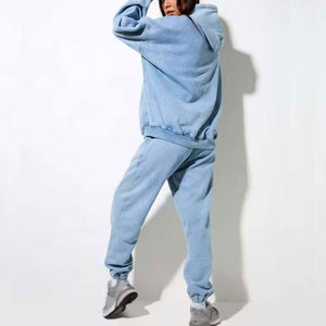 Women Solid Color Hooded Sweatshirt <b>Set</b> Casual Loose Fit Full Length Acid Washed Autumn Streetwear Tracksuits - Product Image 3