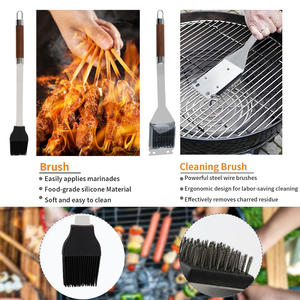 Kit d'accessoires de barbecue haut de gamme en acier inoxydable avec manches en <span class=keywords><strong>bois</strong></span>, 5 pièces, avec sac de transport, ensemble d'outils pour barbecue - Product Image 5
