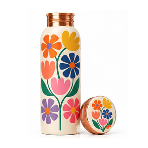 Bouteille d'eau en cuivre à motif floral vert Concept Home, avec couvercle, portable, pour les voyages - Product Image 3