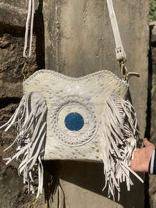 New Western Style Hair on Metallic Suede Leather <b>Fringe</b> Crossbody Bags High Quality Genuine Leather Middle Concho Shoulder Bags - Product Image 5