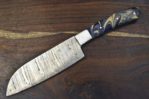 Cuchillo de chef de acero damasco forjado de grado industrial, hoja con patrón en espiral, 11 pulgadas de longitud total, mango de madera dura. - Product Image 3