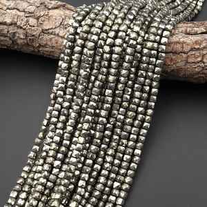 ลูกปัดเหล็กไพไรต์ธรรมชาติทรงลูกบาศก์เจียระไน สำหรับทำเครื่องประดับ DIY สร้อยข้อมือ สร้อยคอ ขายส่ง - Product Image 5
